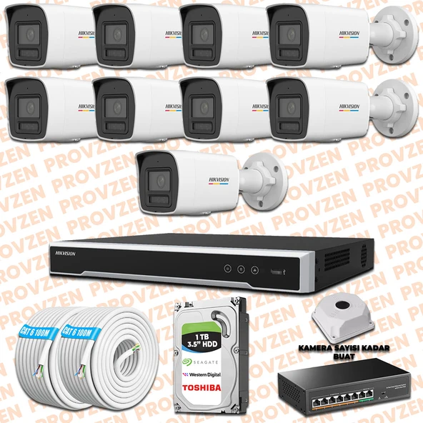 Provzen Hikvision 9 İp Kameralı Colorvu Hibrit Güvenlik Kamerası
