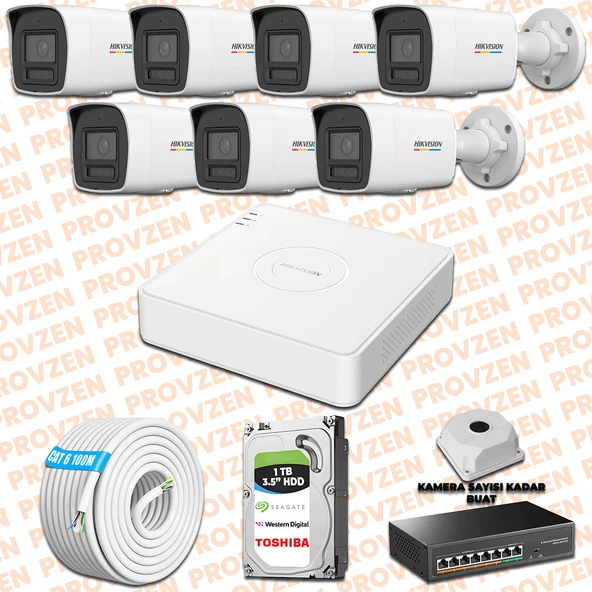 Provzen Hikvision 7 İp Kameralı Colorvu Hibrit Güvenlik Kamerası