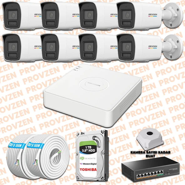 Provzen Hikvision 8 İp Kameralı Colorvu Hibrit Güvenlik Kamerası