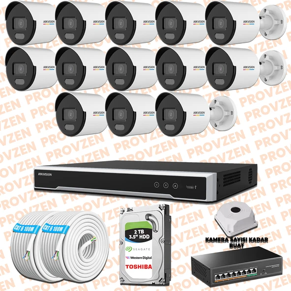 Provzen Hikvision 13 İp Kameralı 4mp Colorvu Dahili Mikrofon Set