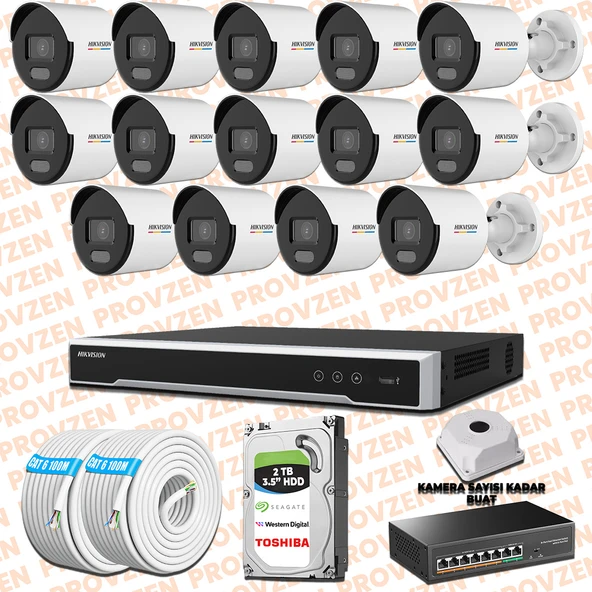Provzen Hikvision 14 İp Kameralı 4mp Colorvu Dahili Mikrofon Set