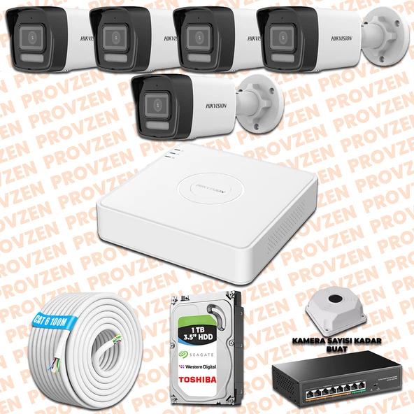 PROVZEN HIKVISION İP 5 KAMERALI SET 1080P COLORVU MİKROFONLU