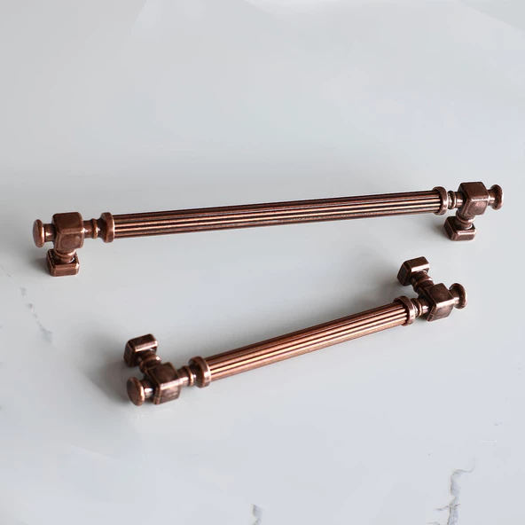 Talas Eskitme Antik Bakır Çizgili Metal 128 mm Mobilya Mutfak Çekmece Dolap Kulpu Kulbu Kulpları - 4
