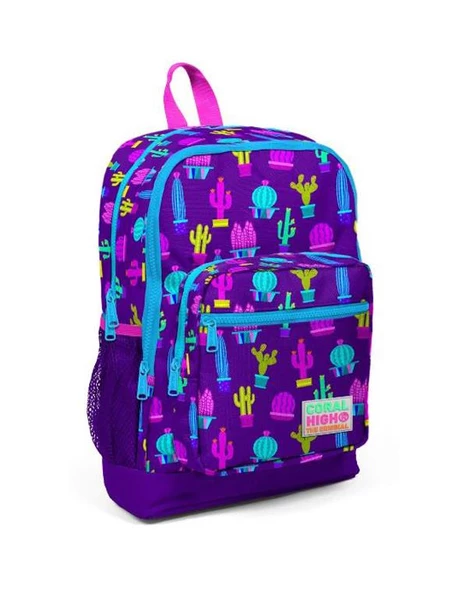Coral High Mor Pembe Kaktüs Desenli Okul Sırt Çantası 23108