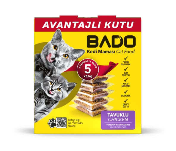 Bado Yetişkin Kedi Maması Tavuklu 5x1kg