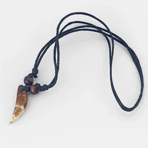 Doğal Tibet Beyaz 3-4cm Kurt Dişi Kolye Ayarlı İp Çift Boncuklu - 8