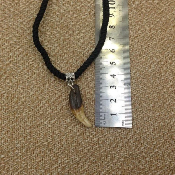 Doğal Tibet 3-4cm Kurt Dişi Kolye Brown Ayarlı Örgü İp 2 Boncuk - 10