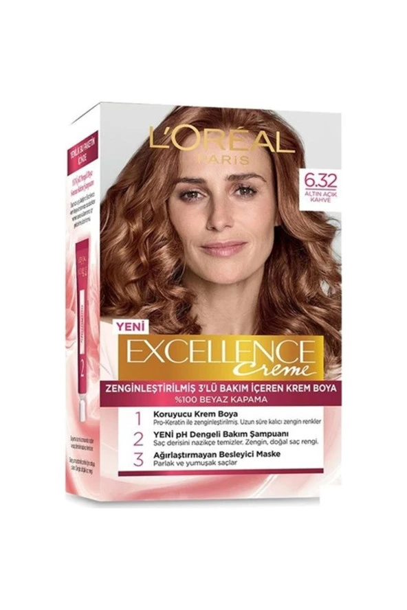 Loreal Paris Excellence Creme Saç Boyası 6.32 Altın Açık Kahve