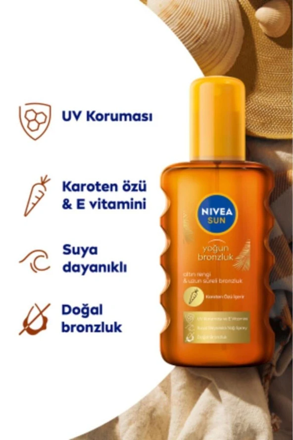 Sun Karoten Özlü Yoğun Bronzlaştırıcı Güneş Yağ Sprey 200ml, E Vitamini, Uva Uvb, Doğal Bronzluk