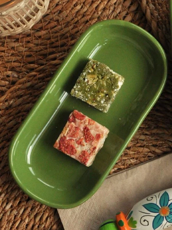 Dekor Yeşil 2 li Min Kayık Sunum Tabağı 8x17 - Resim 2