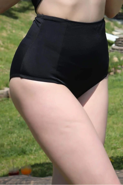 Kadın Yüksek Bel Tek Alt Bikini Siyah 39001