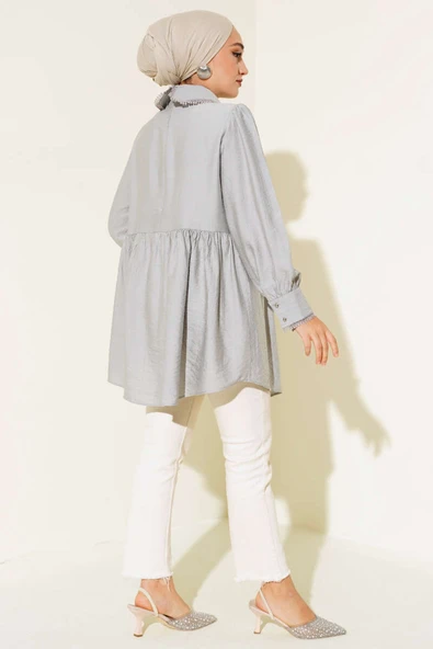 Bebe Yaka Dantelli Tunik Gri - 3
