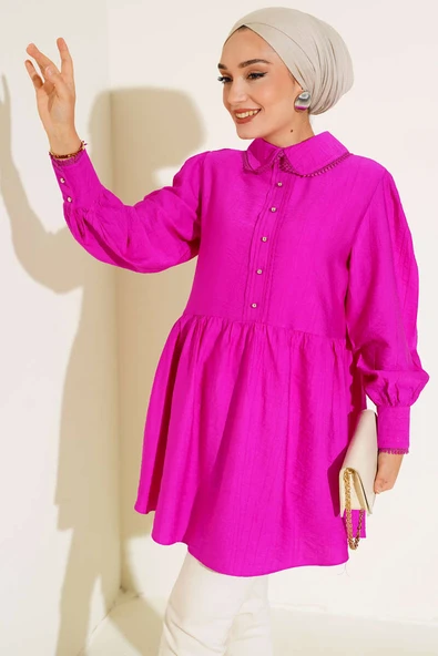 Bebe Yaka Dantelli Tunik Menekşe