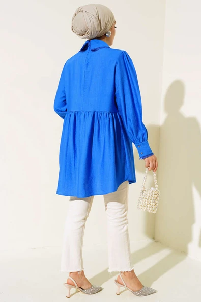 Bebe Yaka Dantelli Tunik Saks - 3
