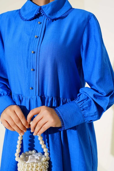 Bebe Yaka Dantelli Tunik Saks - Resim 4