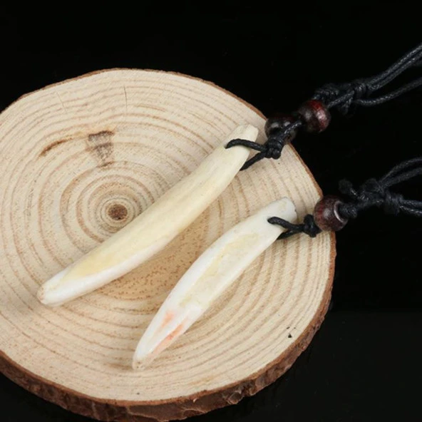 Tibet Tribal Gerçek Diş Kolye 4-5cm Beyaz Renk Boy Ayarlı Kordon - 2