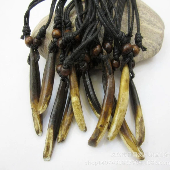 Tibet Tribal Gerçek Diş Kolye 4-5cm Kahve Renk Boy Ayarlı Kordon - 2