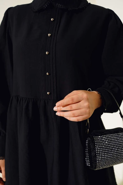 Bebe Yaka Dantelli Tunik Siyah - Resim 4