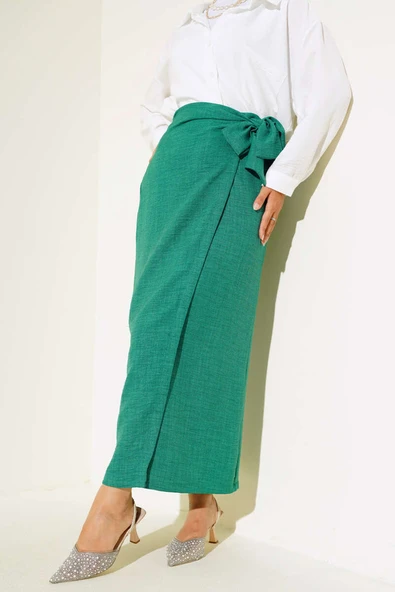 Belden Bağlamalı Keten Etek Yeşil ürün görseli 1