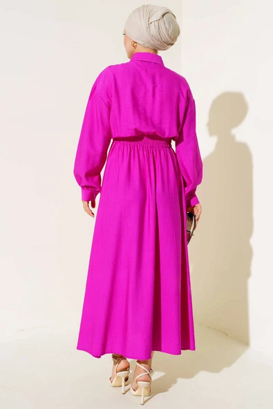 Boy Düğmeli Çift Cepli Elbise Menekşe - Resim 3