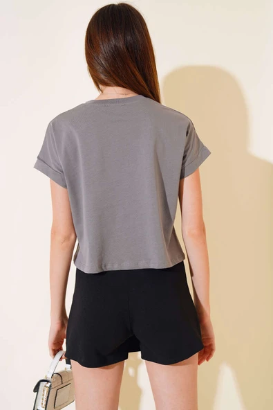 Happınes Pullu T-Shirt Füme - Resim 3