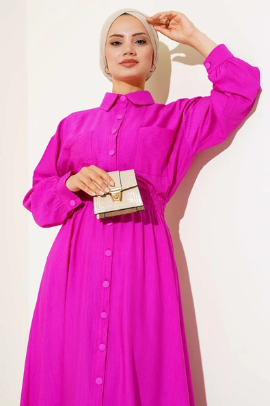 Boy Düğmeli Çift Cepli Elbise Menekşe - Resim 2