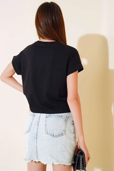 Happınes Pullu T-Shirt Siyah - Resim 4