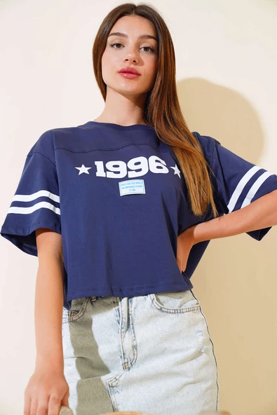 1996 Baskılı T-shirt Lacivert - Resim 2
