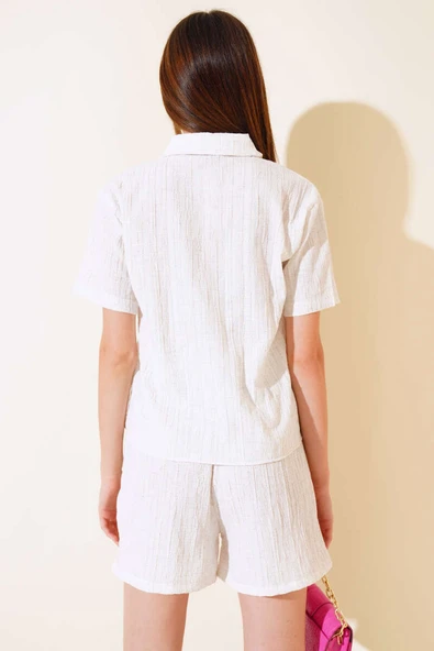 Gofre Şortlu Takım Bej - Resim 3