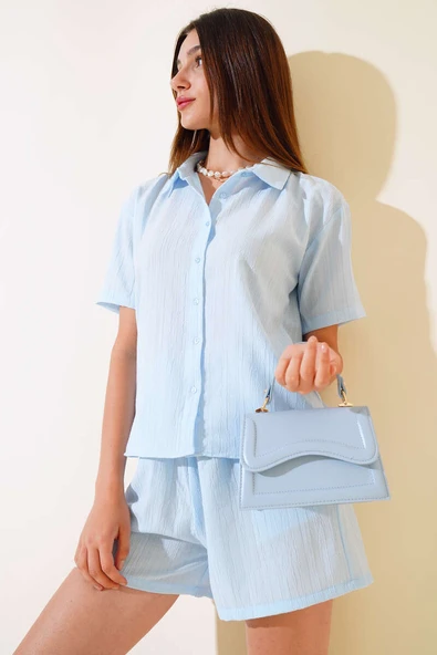 Gofre Şortlu Takım Mavi ürün görseli 1