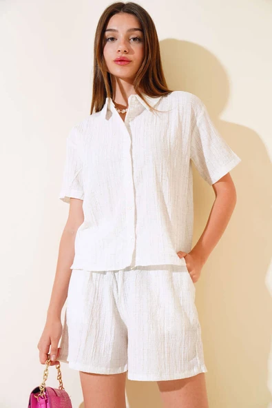 Gofre Şortlu Takım Bej ürün görseli 1