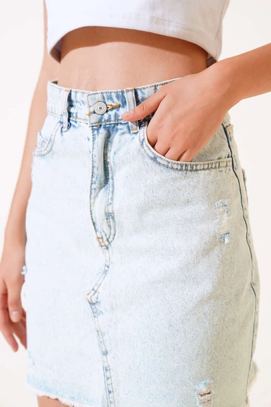 Püsküllü Kot Etek Kar Açık - Resim 4