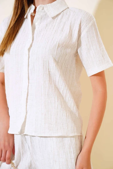 Gofre Şortlu Takım Bej - Resim 4