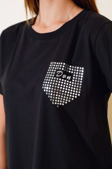 Dun İşlemeli T-shirt Siyah - Resim 4