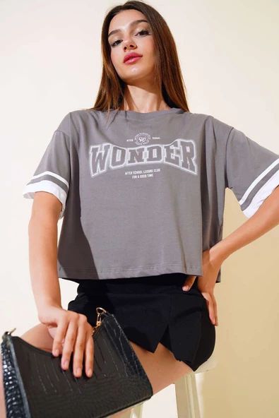 Wonder Baskılı T-Shirt Füme
