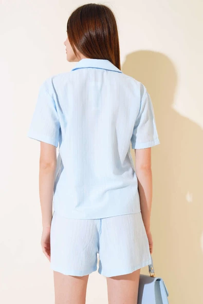 Gofre Şortlu Takım Mavi - Resim 3