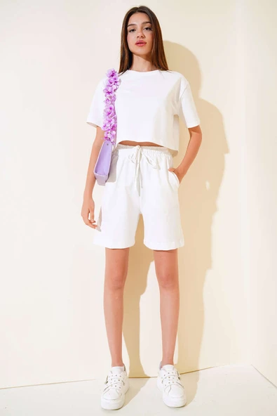 İki İpli Şortlu Takım Ekru - Resim 2