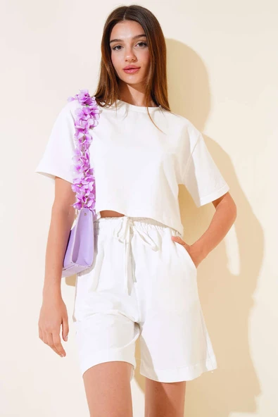 İki İpli Şortlu Takım Ekru ürün görseli 1