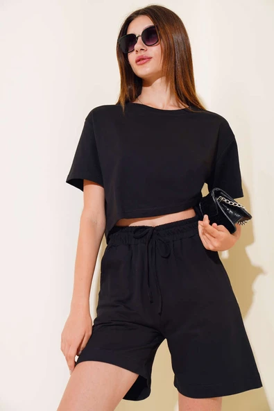 İki İpli Şortlu Takım Siyah ürün görseli 1