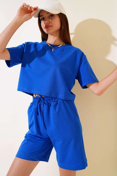 İki İpli Şortlu Takım Saks ürün görseli 1