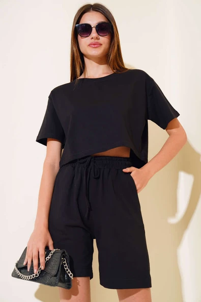 İki İpli Şortlu Takım Siyah - Resim 2