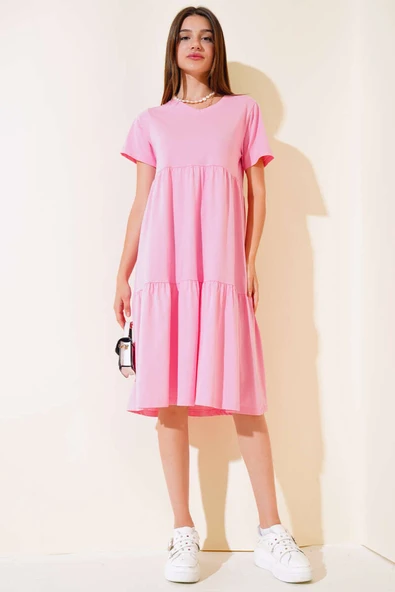 Süprem V Yaka Elbise Pembe - Resim 2