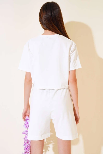 İki İpli Şortlu Takım Ekru - Resim 3