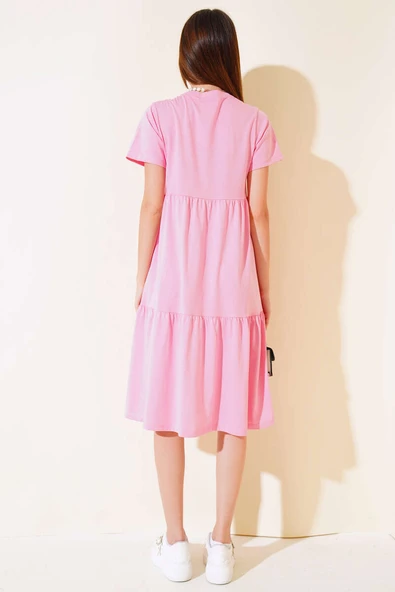 Süprem V Yaka Elbise Pembe - Resim 3
