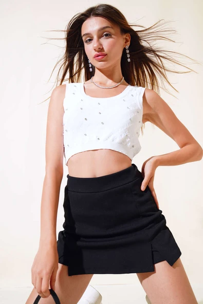 Taşlı Triko Bluz Ekru - Resim 2