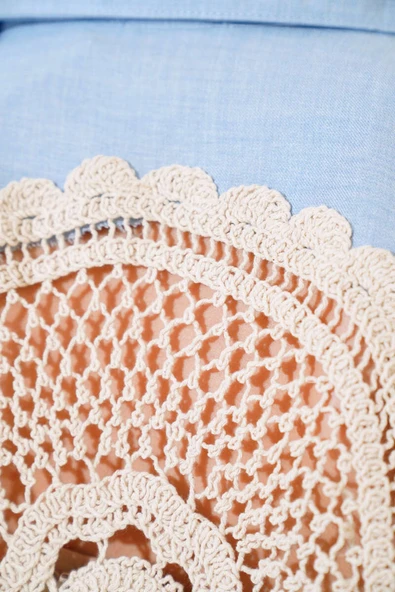 Arkası Dantelli Fakir Kol Gömlek Mavi - 4