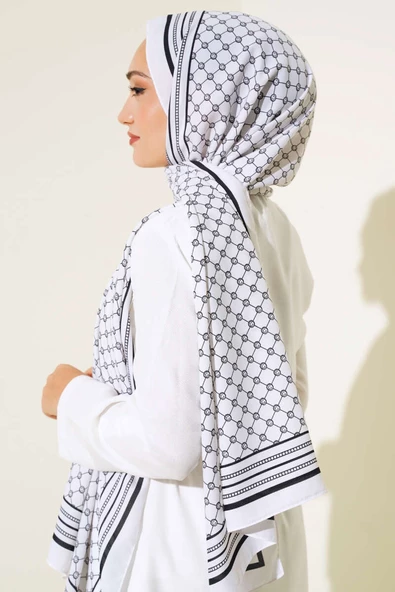 Dijital Baskılı Medine Şal Beyaz - 3
