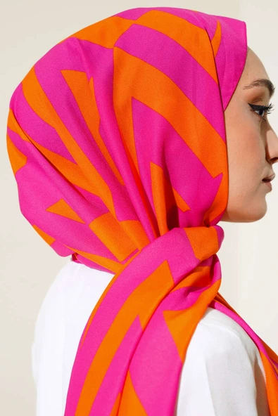 Çizgi Desen Medine Şal Fuşya - Resim 4