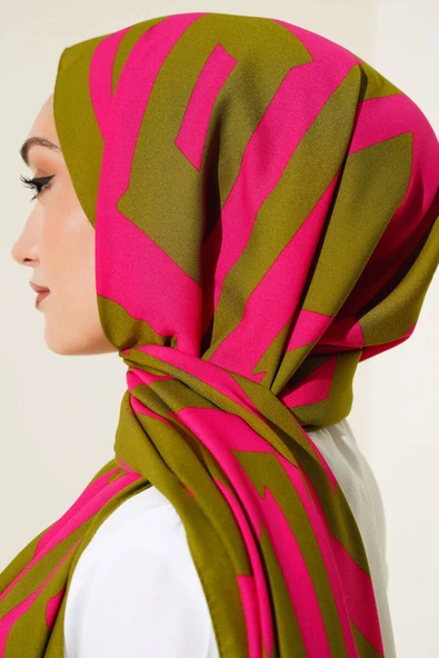 Çizgi Desen Medine Şal Kına Yeşili - Resim 4