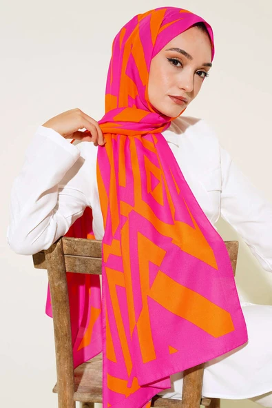 Çizgi Desen Medine Şal Fuşya ürün görseli 1